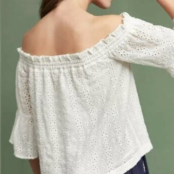 Anthropologie Floreat Off The Shoulder Bohochic Eyelet Top Ivory Size Large - Picture 2 of 10